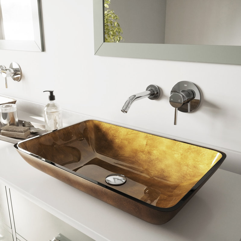 Vigo Copper Tempered Glass Circular Vessel Bathroom Sink